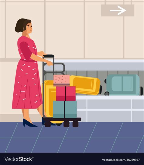 Baggage claim cartoon woman in airport traveler vector image.